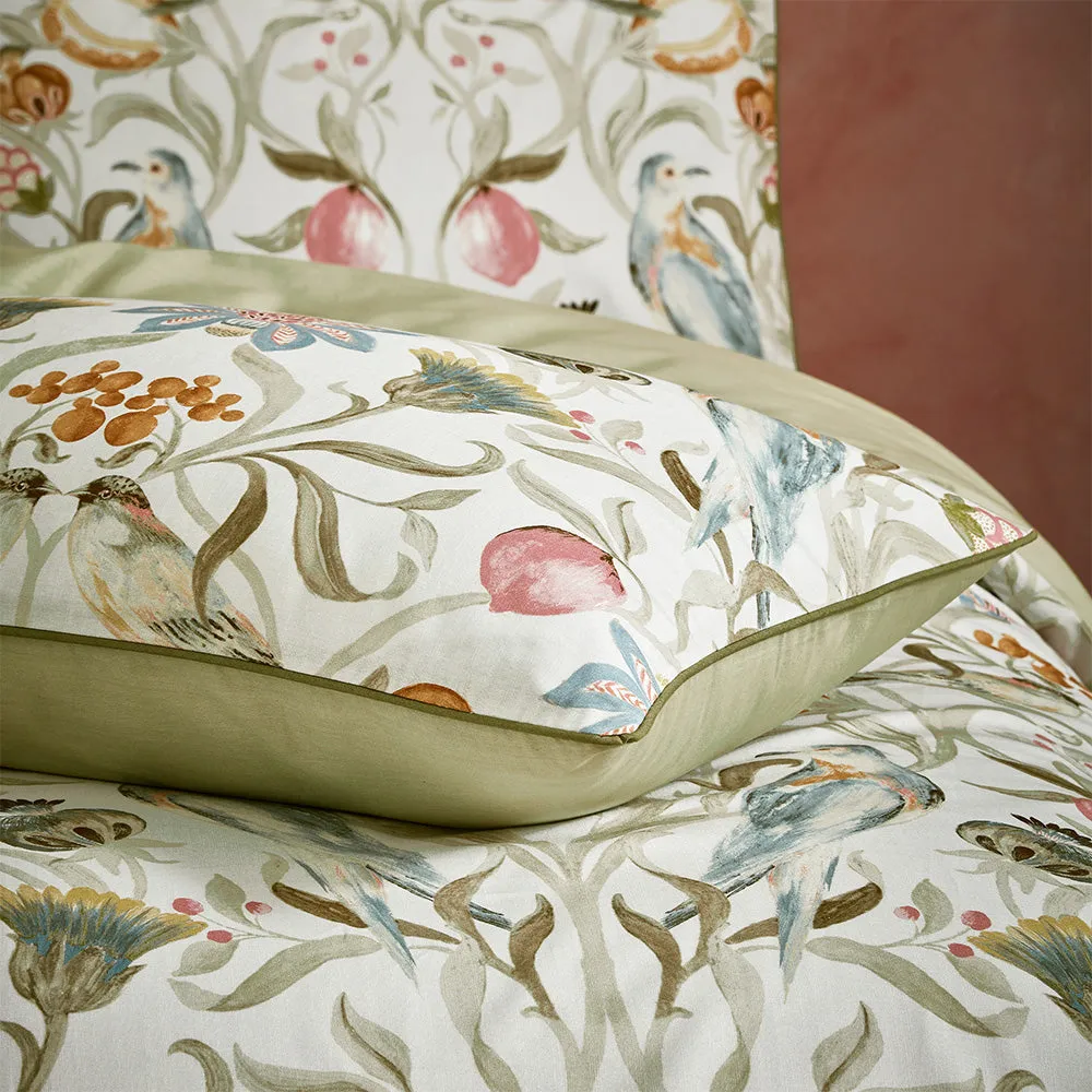 Songbird Traditional Floral Piped Pillowcase Pair Stone