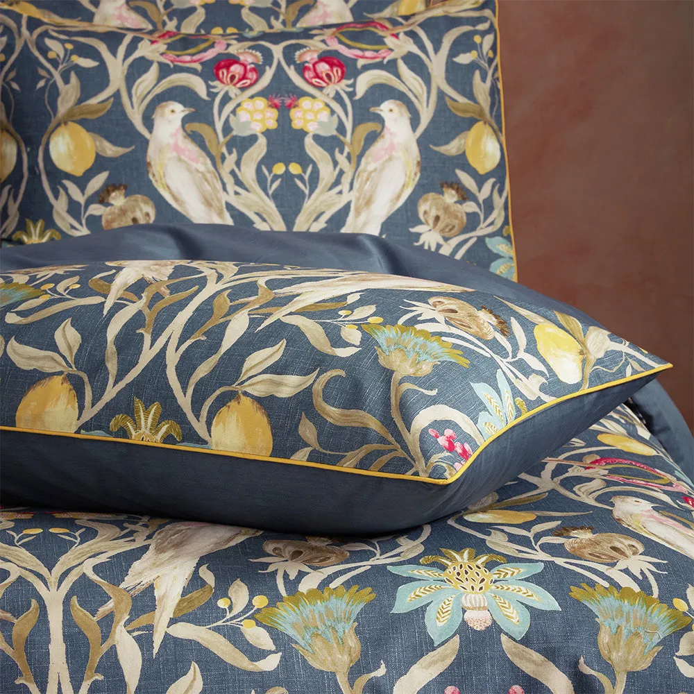 Songbird Traditional Floral Printed Piped Duvet Cover Set Navy