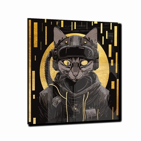 Space Cat Gold on Acrylic framed mural artwork