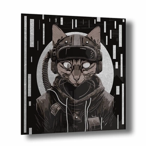 Space Cat Silver on Acrylic framed mural artwork