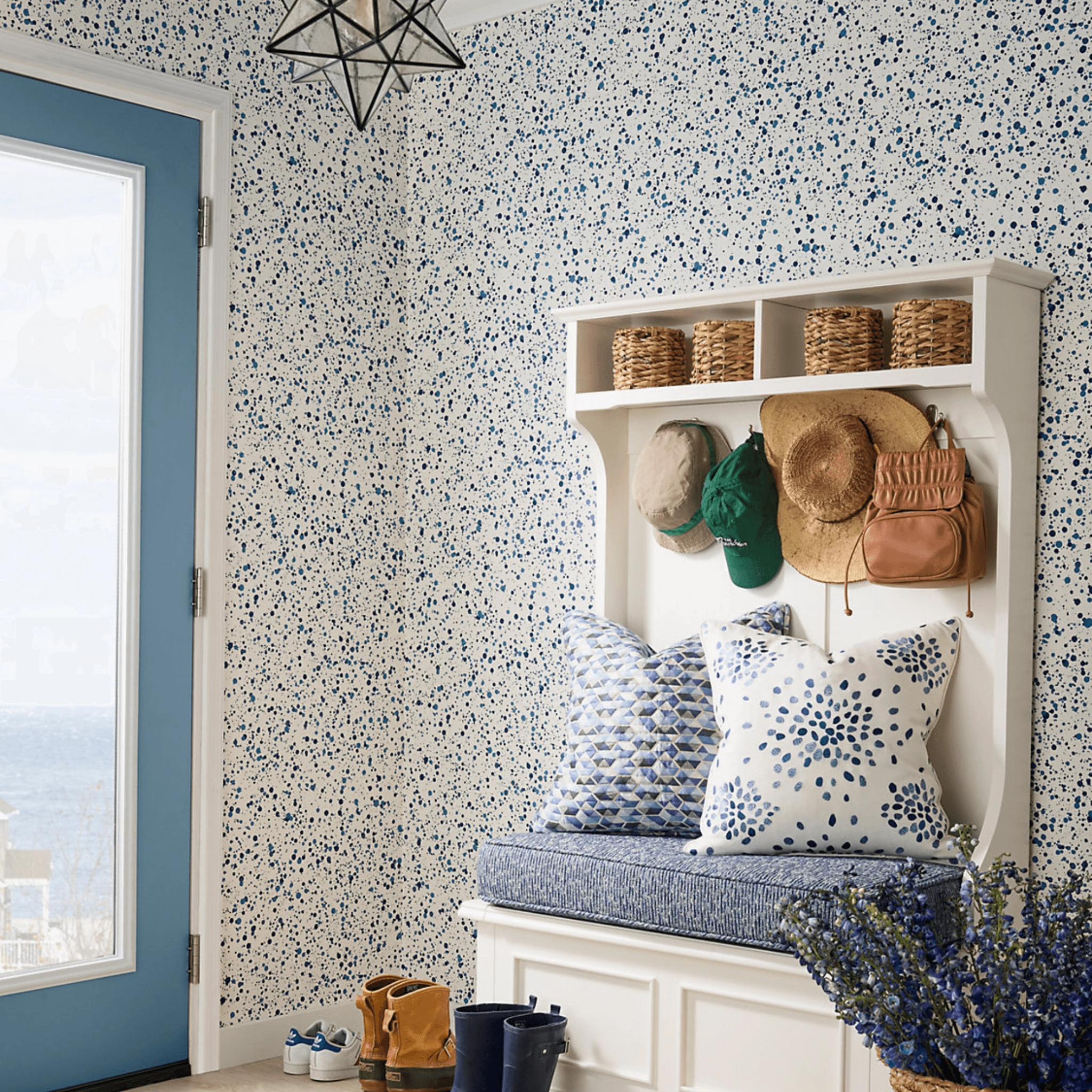 Spatter Navy on White Wallcovering