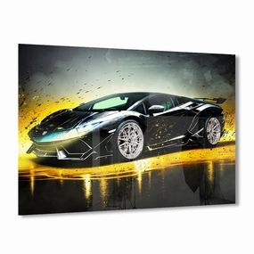 Splatter Lambo by Adrian Vieriu Silver on Acrylic framed mural artwork