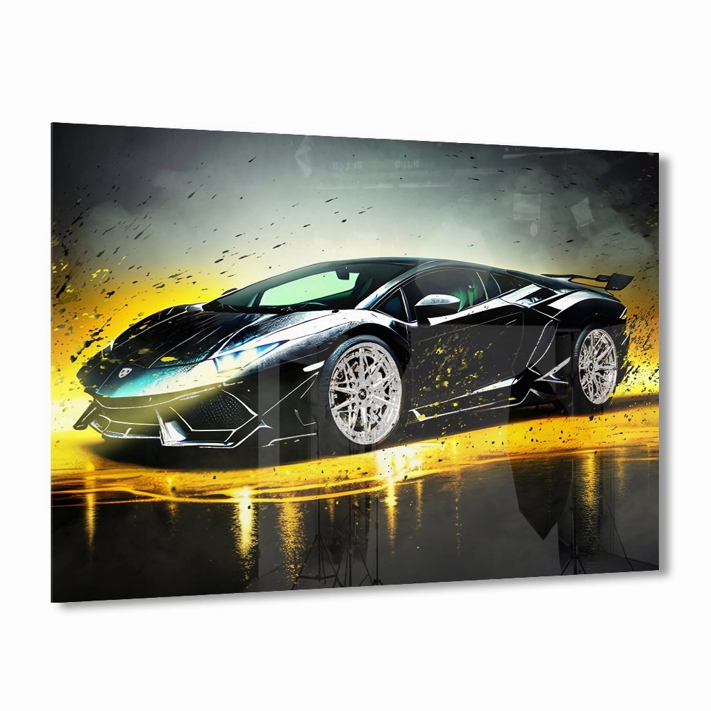 Splatter Lambo by Adrian Vieriu Silver on Acrylic framed mural artwork