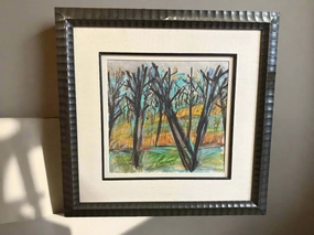 SQUARE FRAMED IMPRESSIONIST WATER COLOR OF TREES SIGNED JOHNICE PARKER artistic wall mural