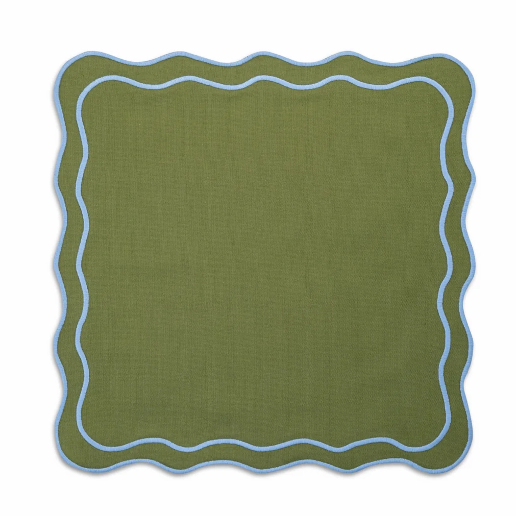 Square Green Linen Placemat with Light Blue Trim mini desktop sculpture