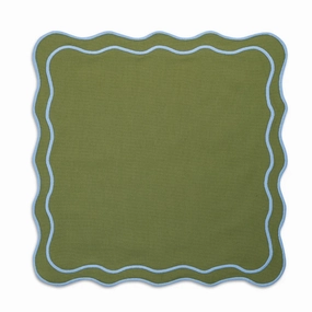 Square Green Linen Placemat with Light Blue Trim mini desktop sculpture