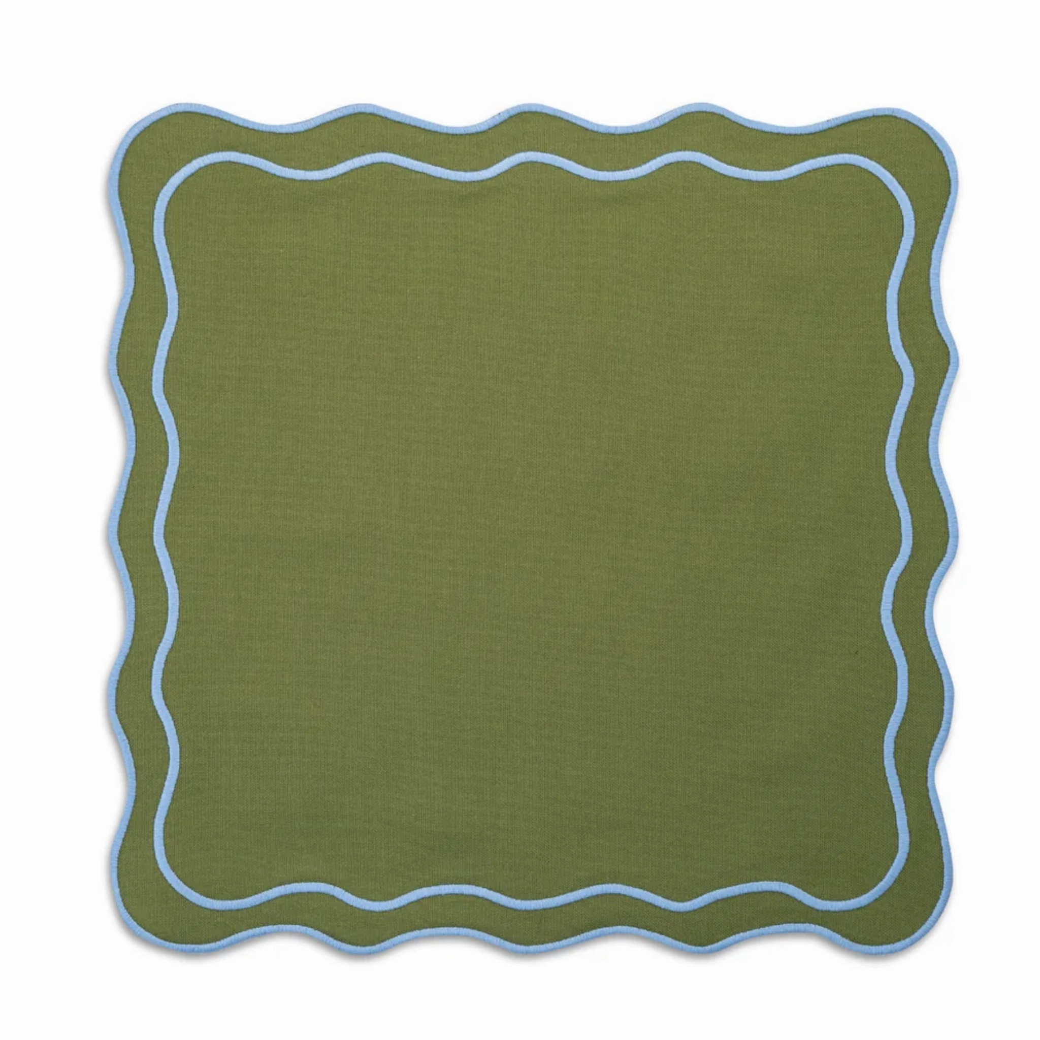 Square Green Linen Placemat with Light Blue Trim cute desktop display