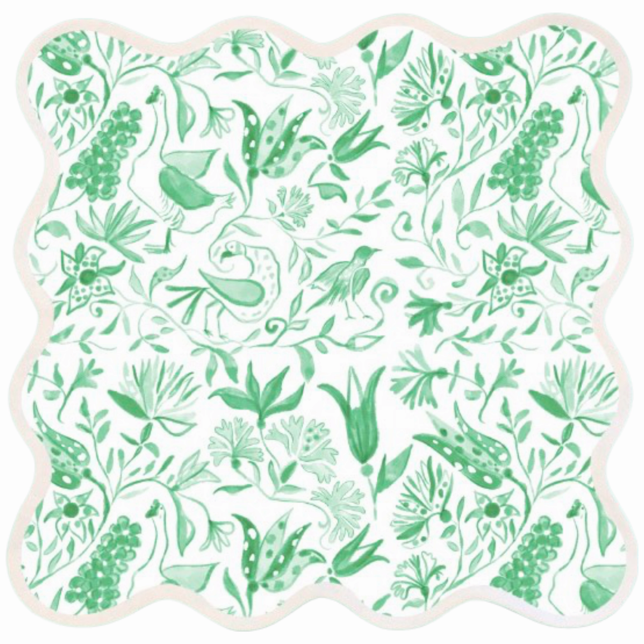 Square Scalloped Placemat, Birds of Paradise - Green cute desktop display