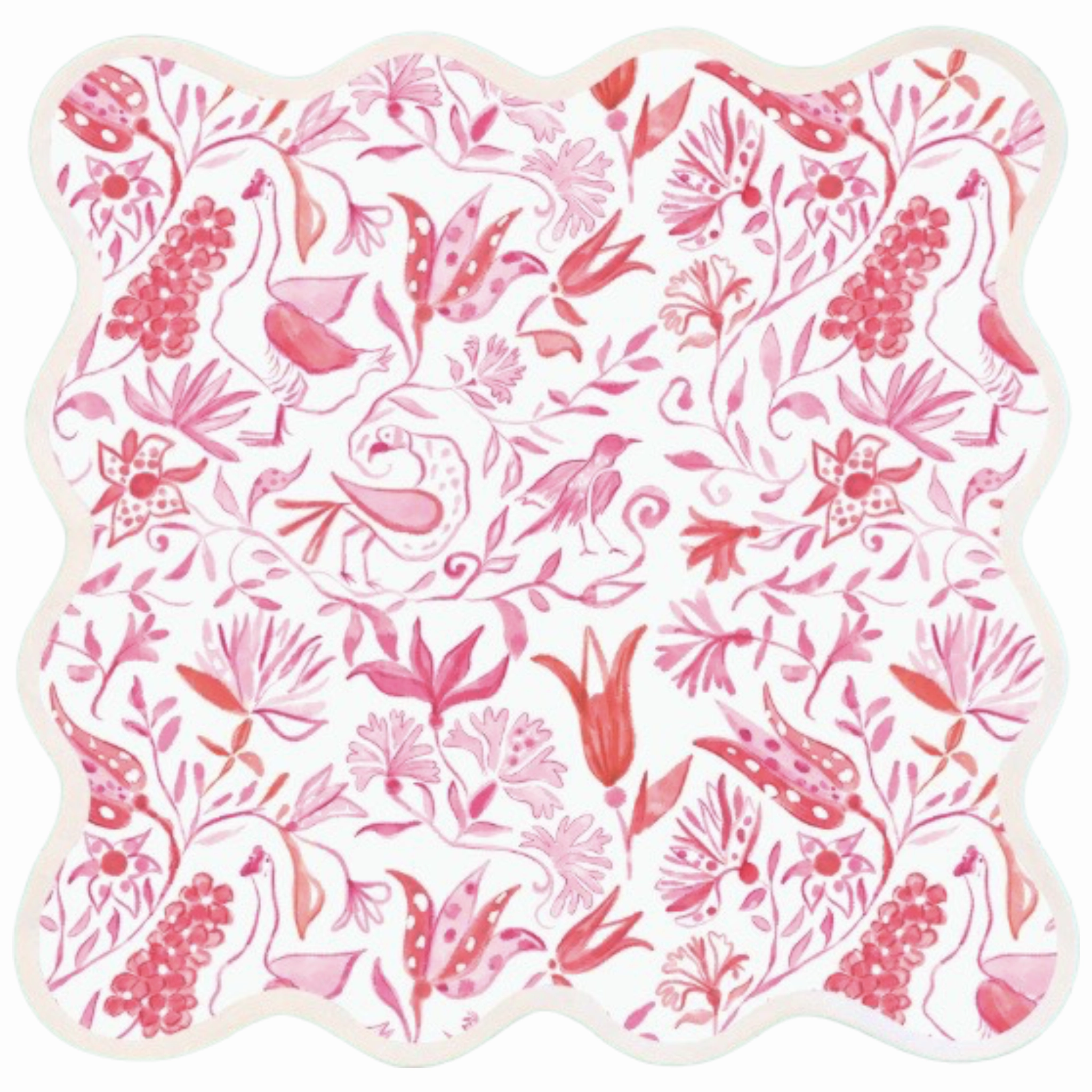 Square Scalloped Placemat, Birds of Paradise - Pink cute desktop display