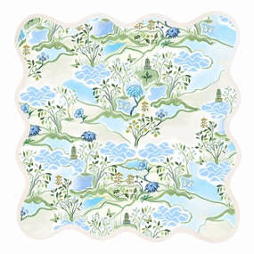 Square Scalloped Placemat, Blue Pagoda mini desktop sculpture