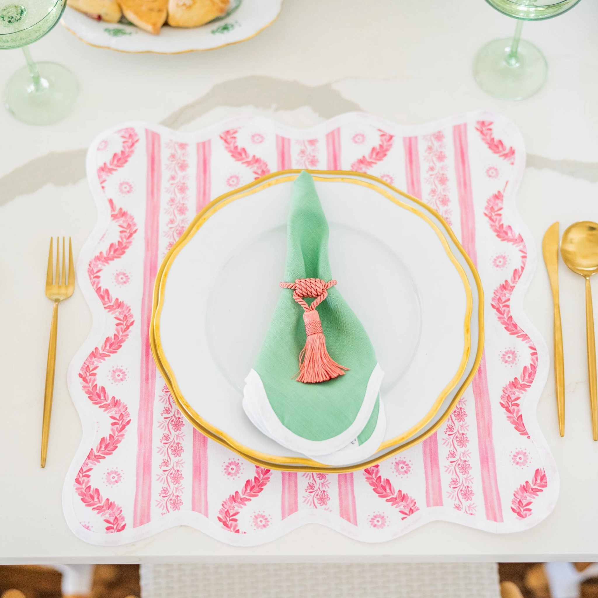 Square Scalloped Placemat, Boxwood Garden - Rose