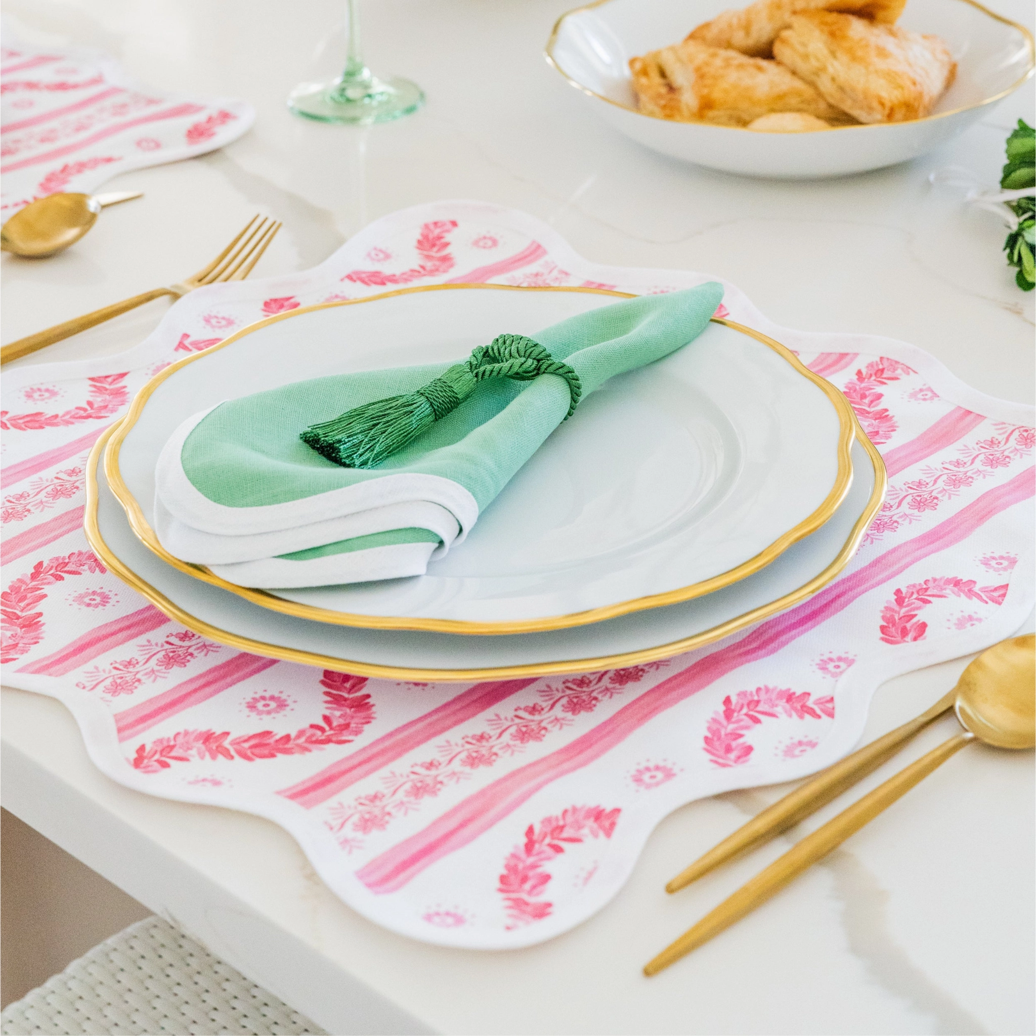 Square Scalloped Placemat, Boxwood Garden - Rose