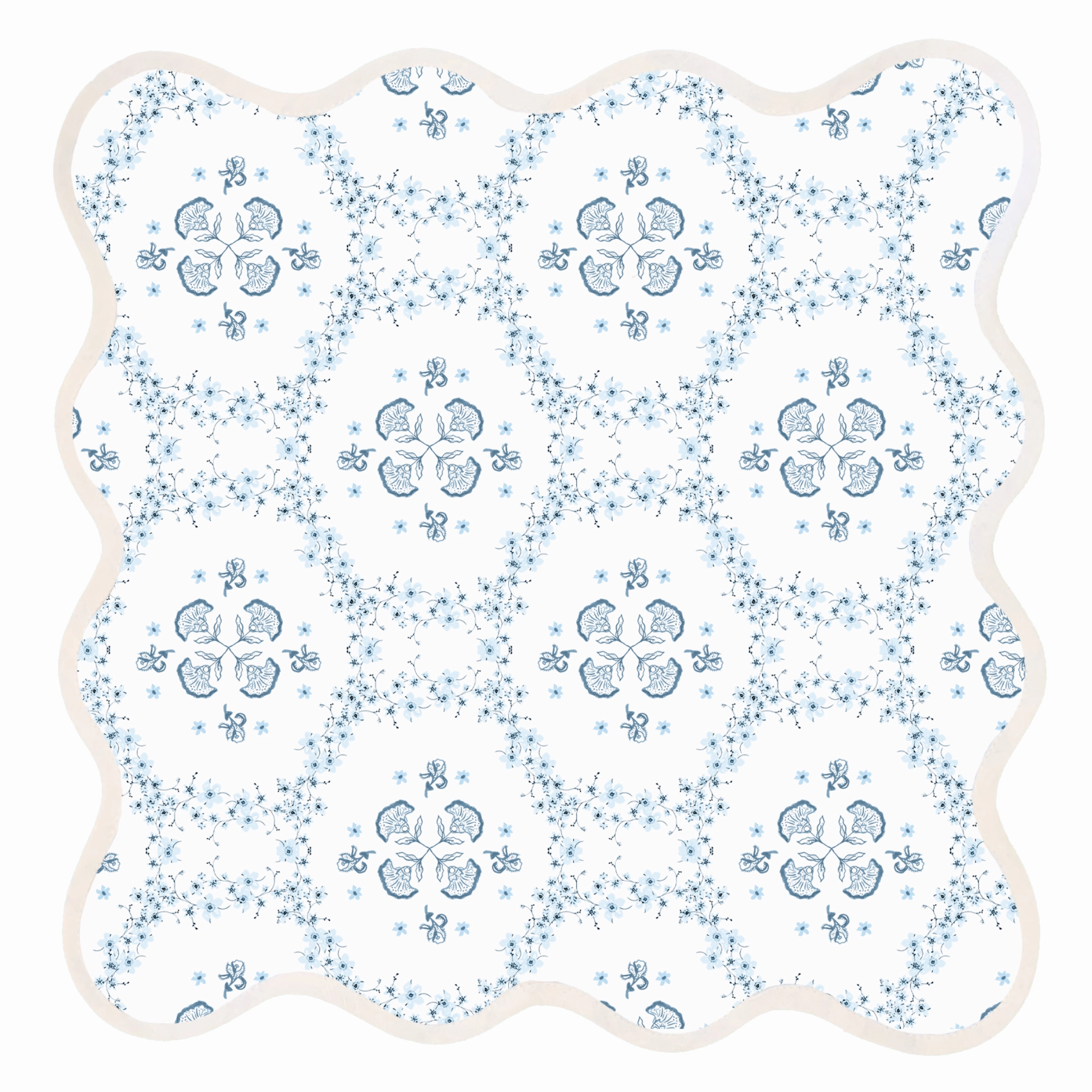 Square Scalloped Placemat, Floral Trellis Blue mini desktop sculpture