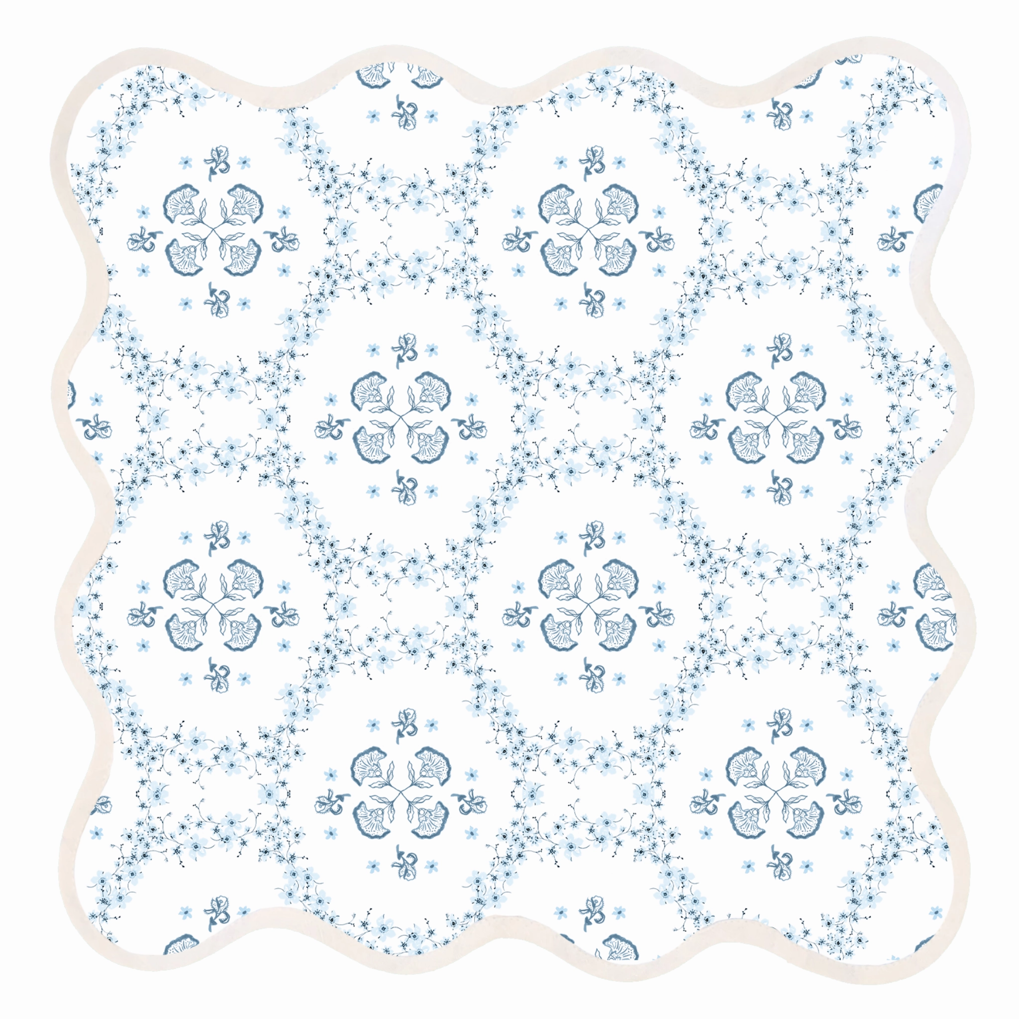 Square Scalloped Placemat, Floral Trellis Blue cute desktop display