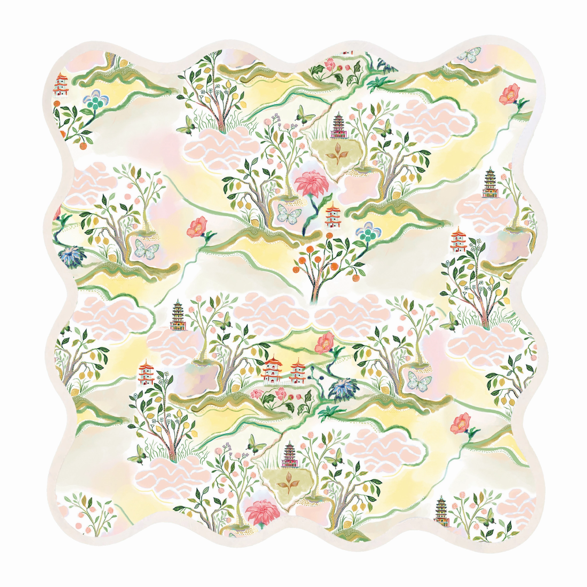 Square Scalloped Placemat, Pink Pagoda cute desktop display