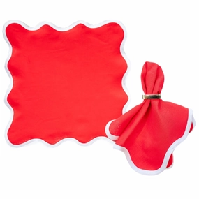 Square Scalloped Table Linen, Rosebud Red mini desktop sculpture
