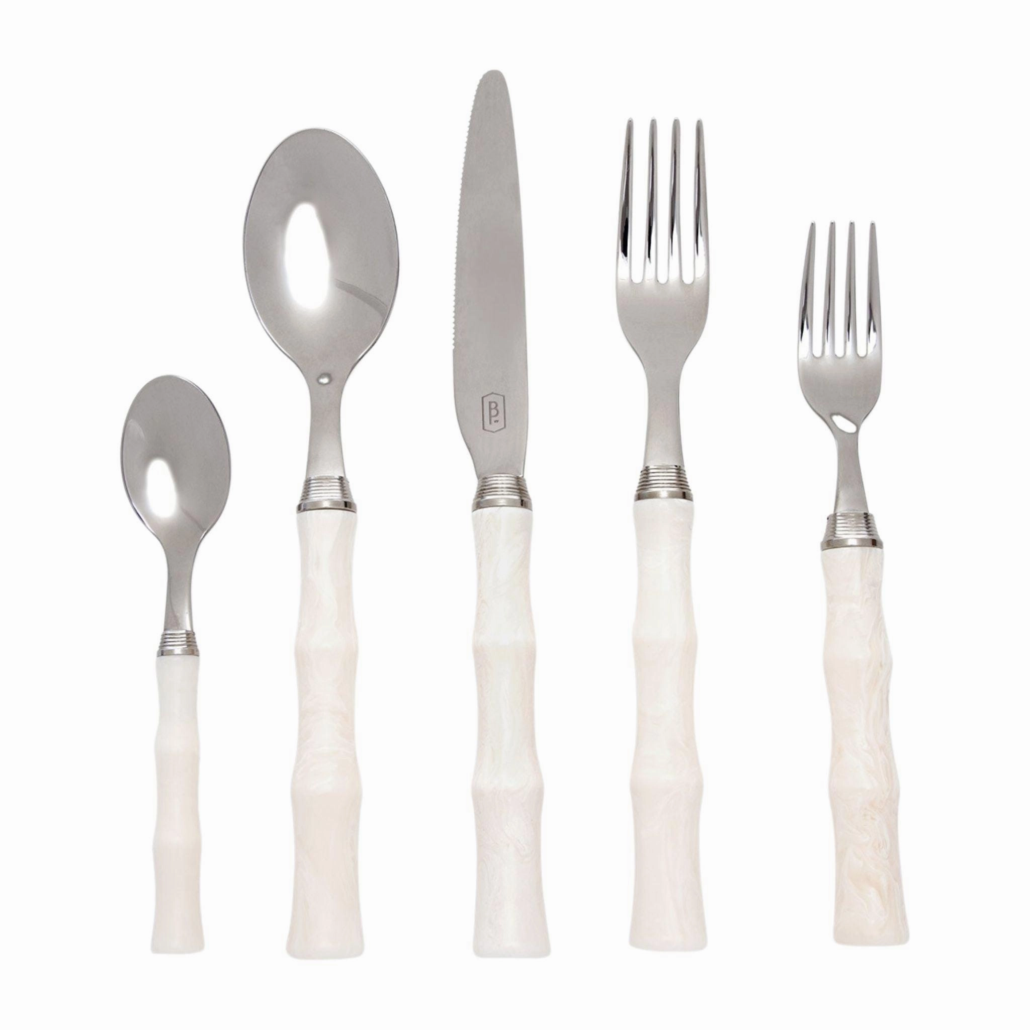 Stainless Steel and Faux Ivory Bamboo Five Piece Flatware Set mini desktop sculpture