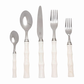 Stainless Steel and Faux Ivory Bamboo Five Piece Flatware Set mini desktop sculpture