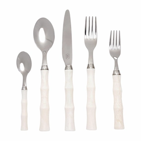 Stainless Steel and Faux Ivory Bamboo Five Piece Flatware Set cute desktop display