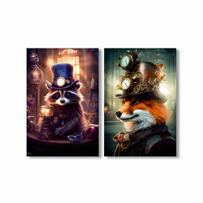 Steampunk Animals Duo by Himmelmiez framed mural artwork