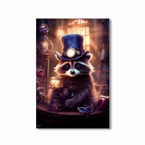 Steampunk Raccoon by Himmelmiez framed mural artwork