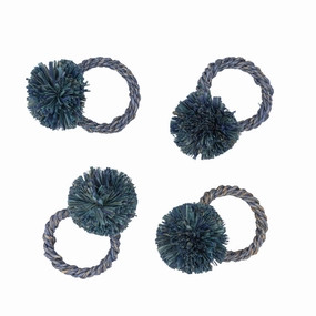 Straw Pompom Napkin Rings, Indigo, Set of Four cute desktop display