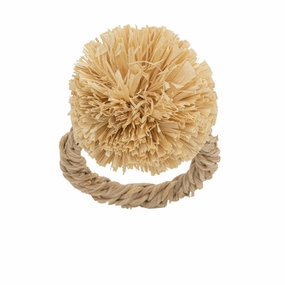 Straw Pompom Napkin Rings, Natural, Set of Four cute desktop display