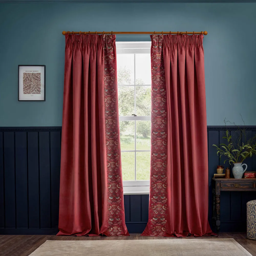 Strawberry Thief Embroidered Floral Velvet Pencil Pleat Curtains Berry