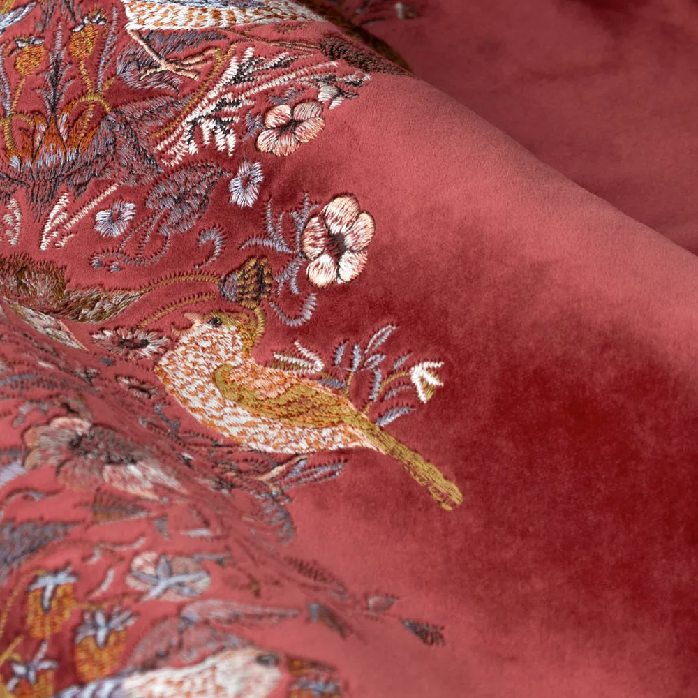 Strawberry Thief Embroidered Floral Velvet Pencil Pleat Curtains Berry