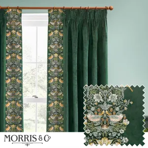 Strawberry Thief Embroidered Floral Velvet Pencil Pleat Curtains Forest Green modern fashion rug  