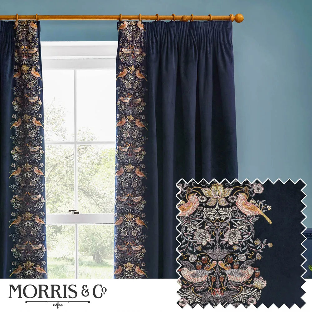 Strawberry Thief Embroidered Floral Velvet Pencil Pleat Curtains Indigo modern fashion rug  