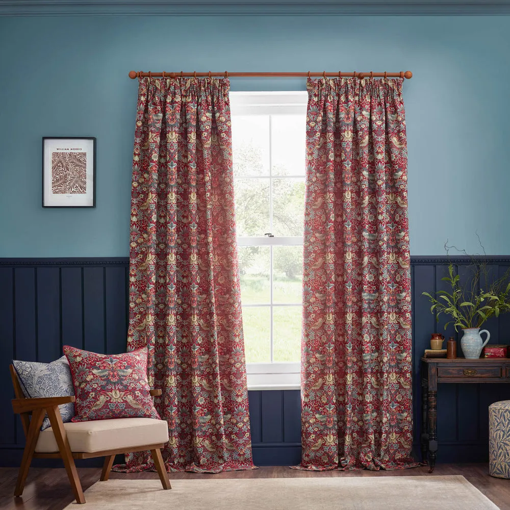 Strawberry Thief Jacquard Floral Pencil Pleat Curtains Berry