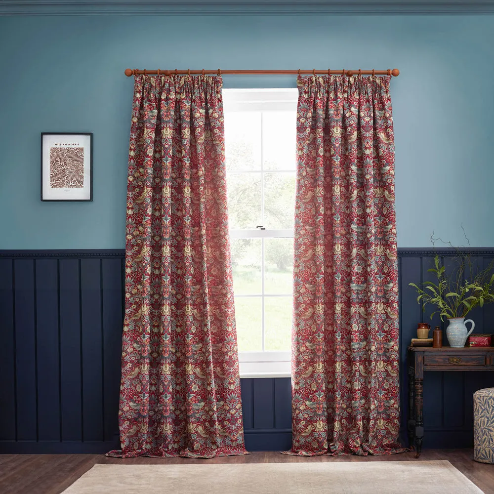 Strawberry Thief Jacquard Floral Pencil Pleat Curtains Berry