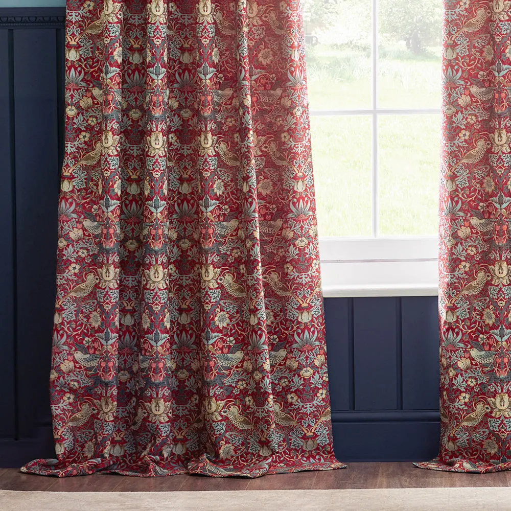 Strawberry Thief Jacquard Floral Pencil Pleat Curtains Berry