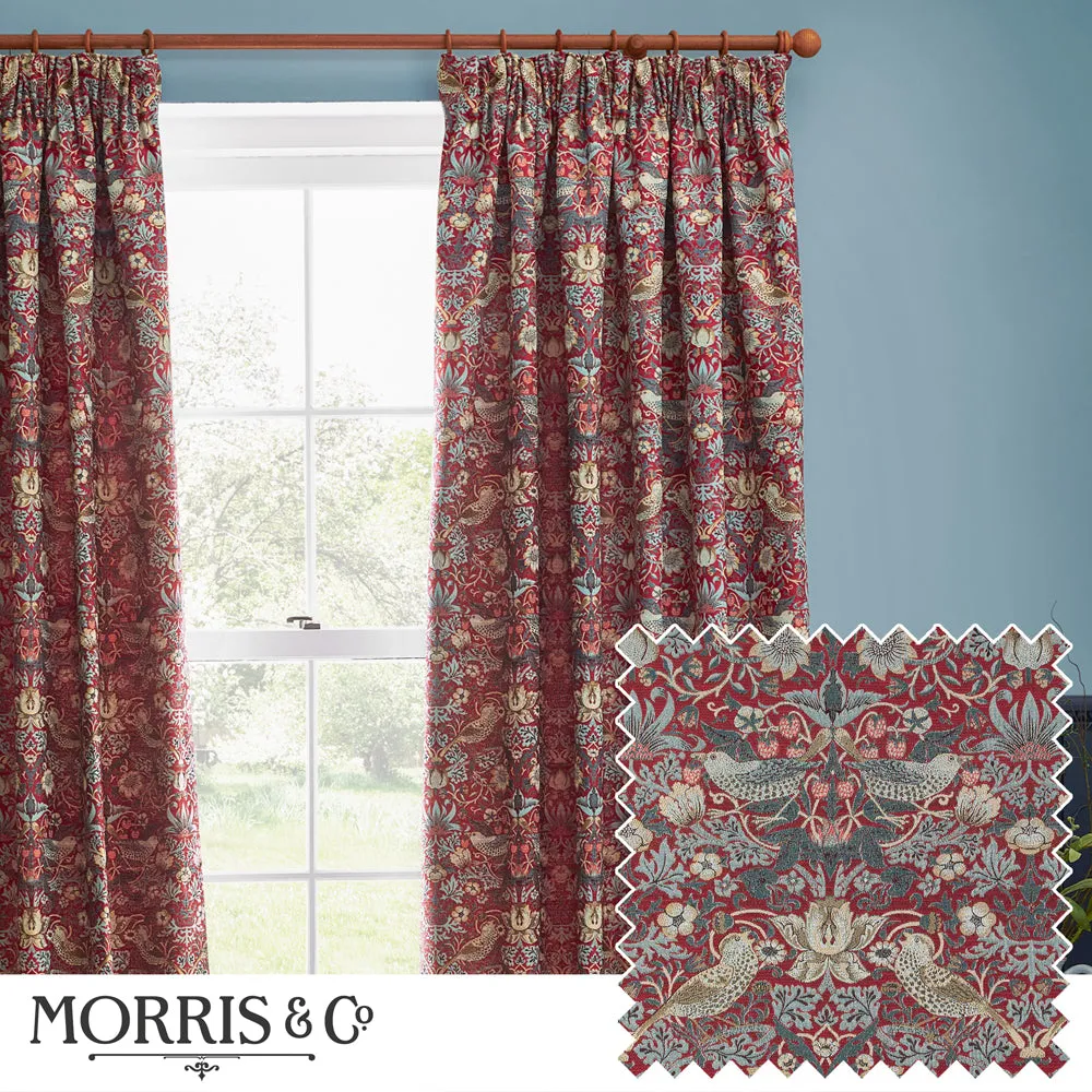 Strawberry Thief Jacquard Floral Pencil Pleat Curtains Berry modern fashion rug  