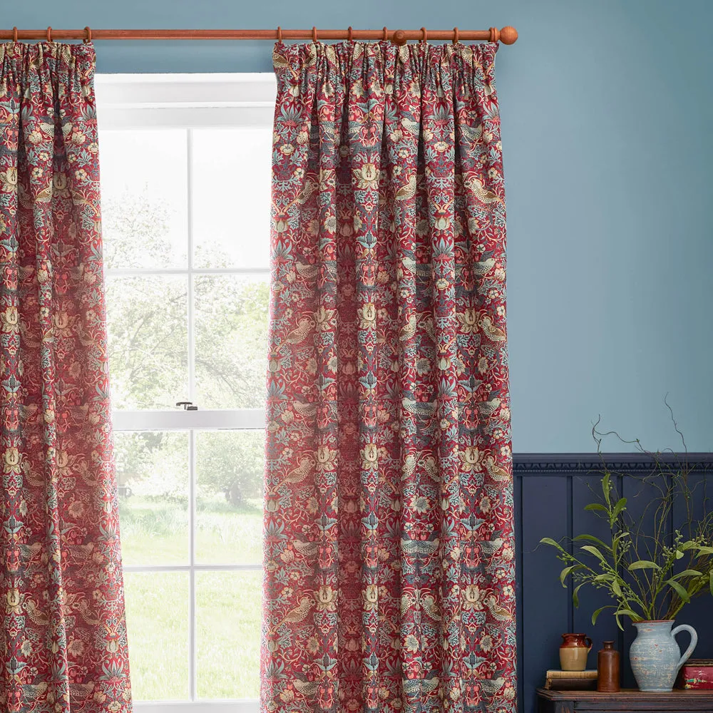 Strawberry Thief Jacquard Floral Pencil Pleat Curtains Berry
