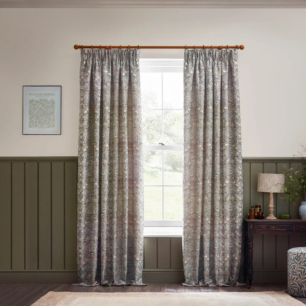 Strawberry Thief Jacquard Floral Pencil Pleat Curtains Biscuit
