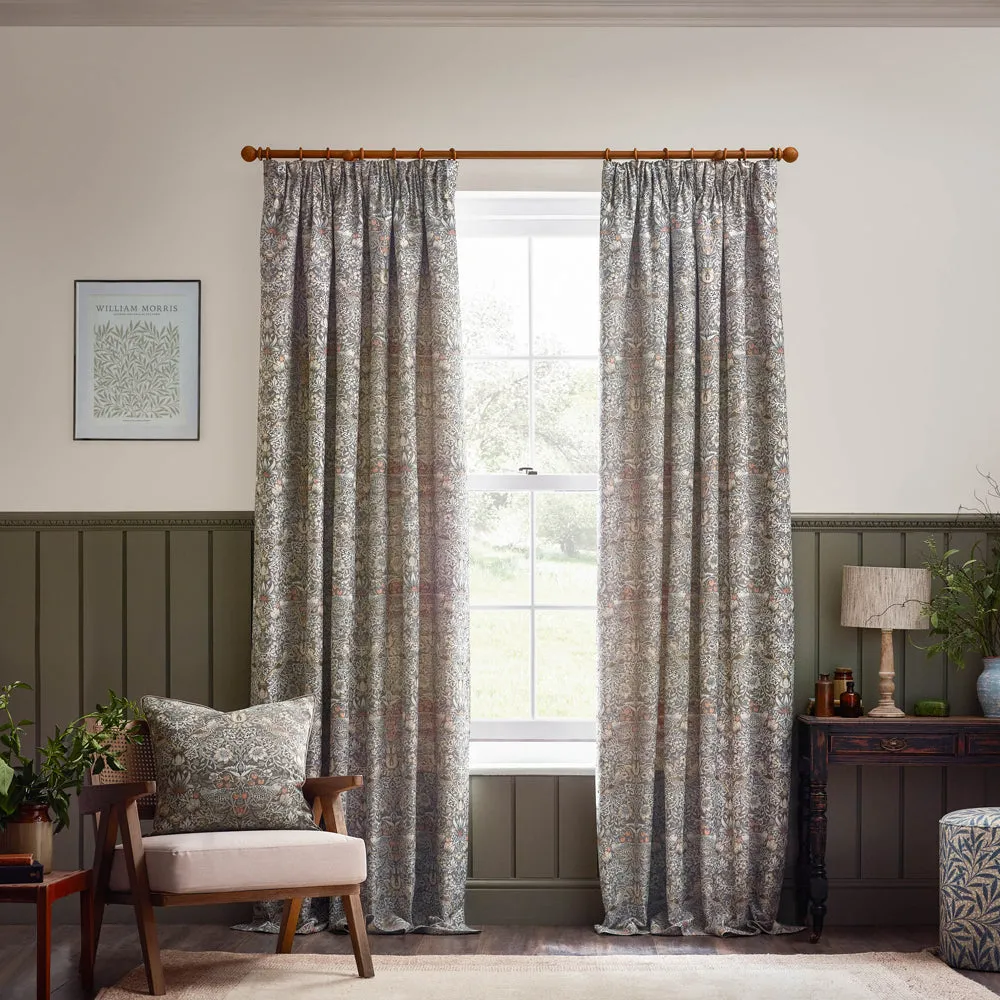 Strawberry Thief Jacquard Floral Pencil Pleat Curtains Biscuit