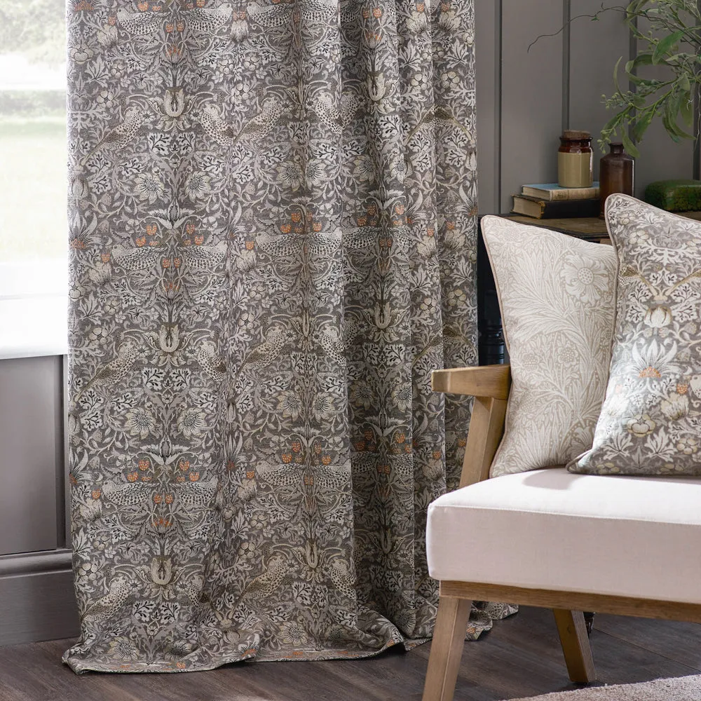 Strawberry Thief Jacquard Floral Pencil Pleat Curtains Biscuit