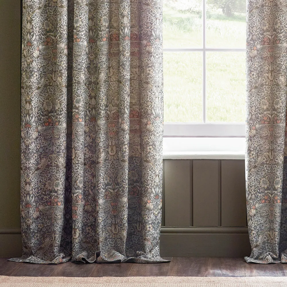 Strawberry Thief Jacquard Floral Pencil Pleat Curtains Biscuit