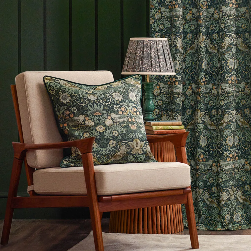 Strawberry Thief Jacquard Floral Pencil Pleat Curtains Forest Green