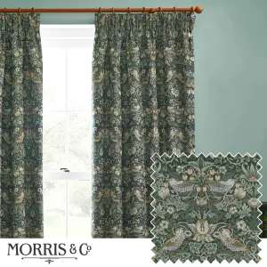 Strawberry Thief Jacquard Floral Pencil Pleat Curtains Forest Green modern fashion rug  