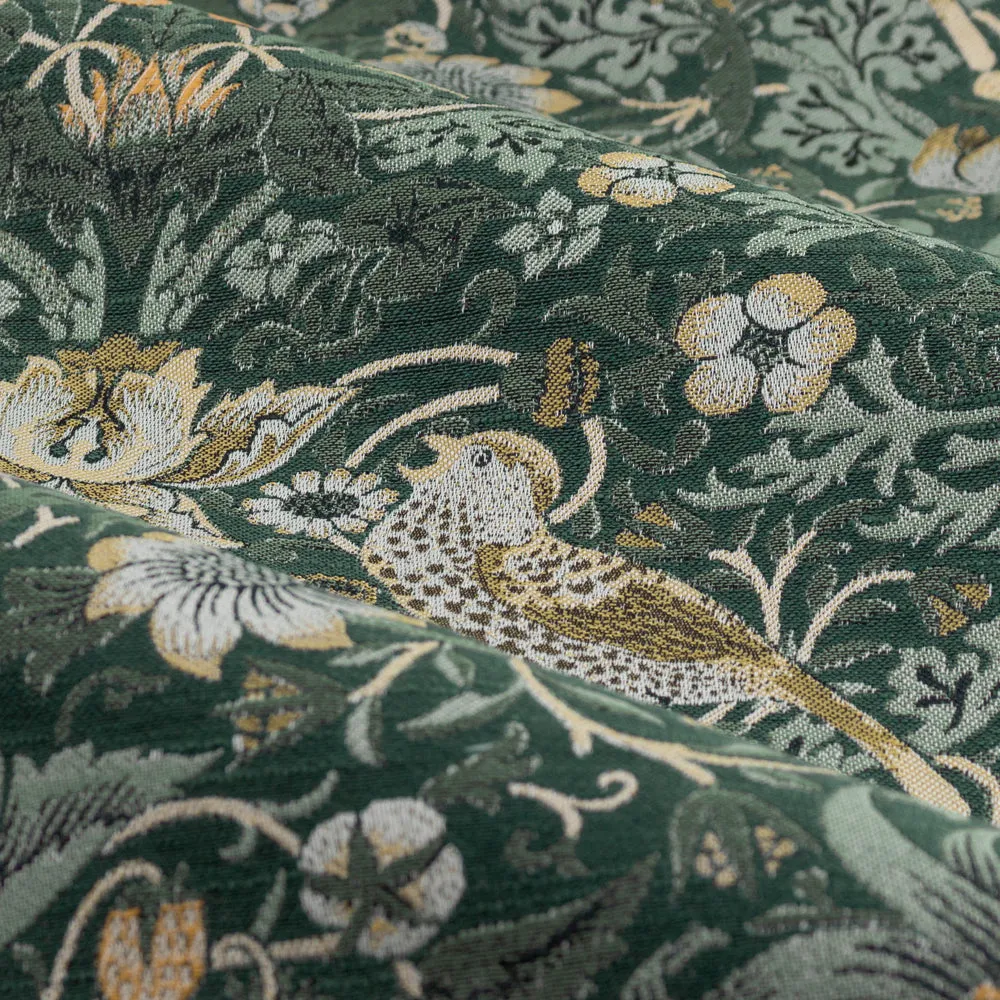 Strawberry Thief Jacquard Floral Pencil Pleat Curtains Forest Green