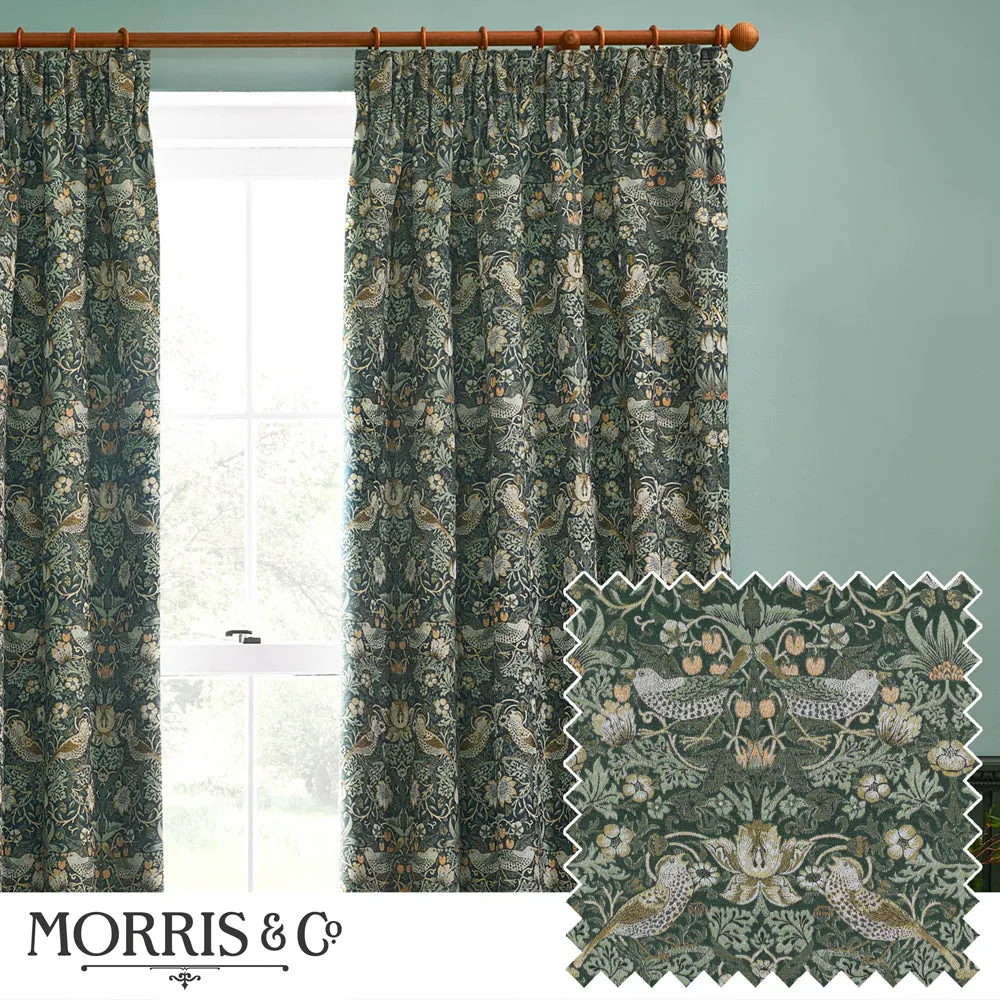Strawberry Thief Jacquard Floral Pencil Pleat Curtains Forest Green modern fashion rug  