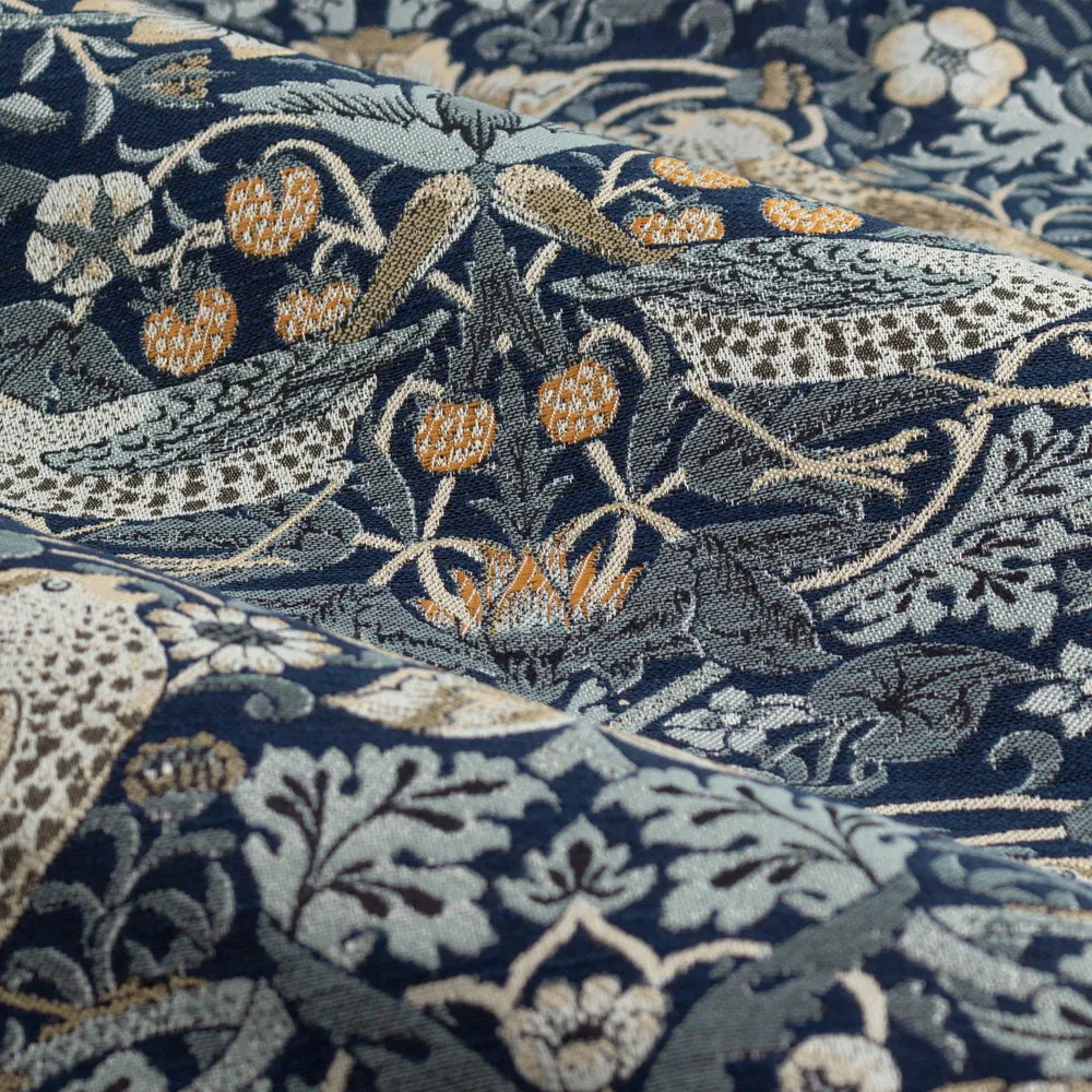 Strawberry Thief Jacquard Floral Pencil Pleat Curtains Indigo