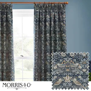 Strawberry Thief Jacquard Floral Pencil Pleat Curtains Indigo modern fashion rug  