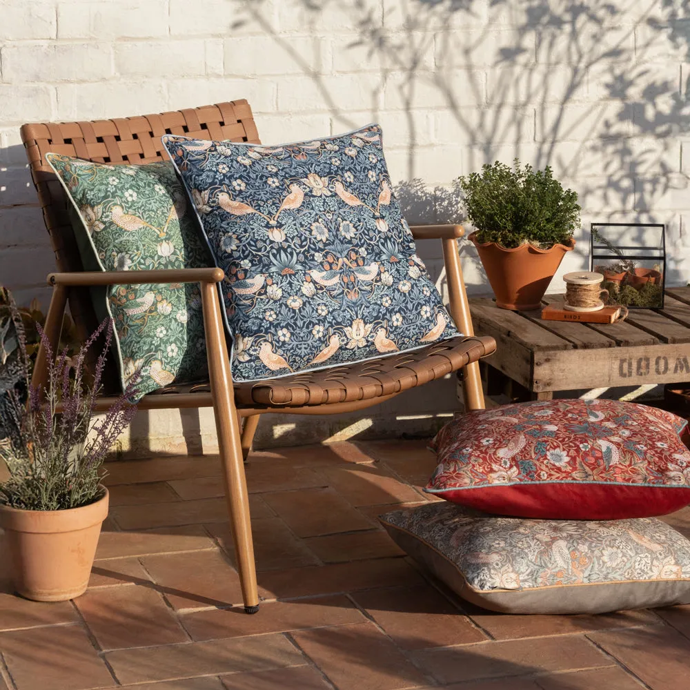 Strawberry Thief Piped Outdoor Cushion Biscuit
