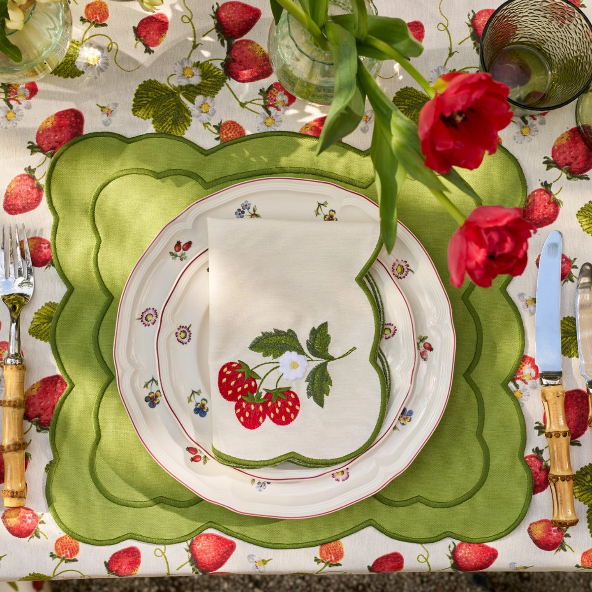 Strawberry Embroidered Placemat & Napkin Set