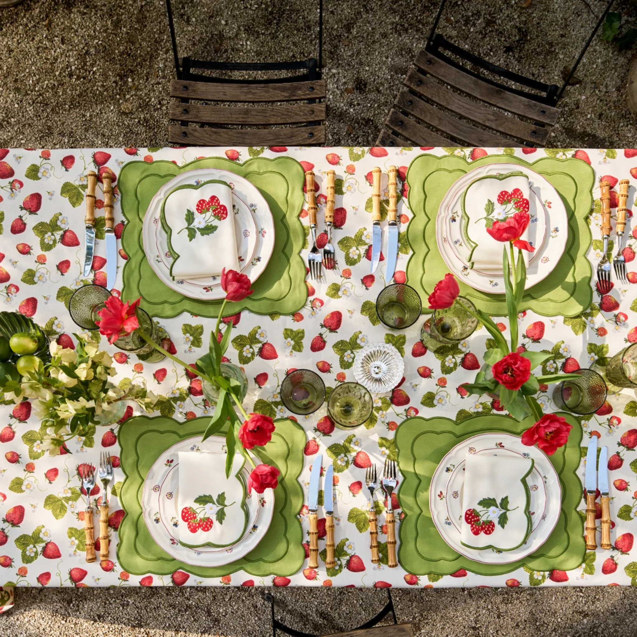 Strawberry Embroidered Placemat & Napkin Set