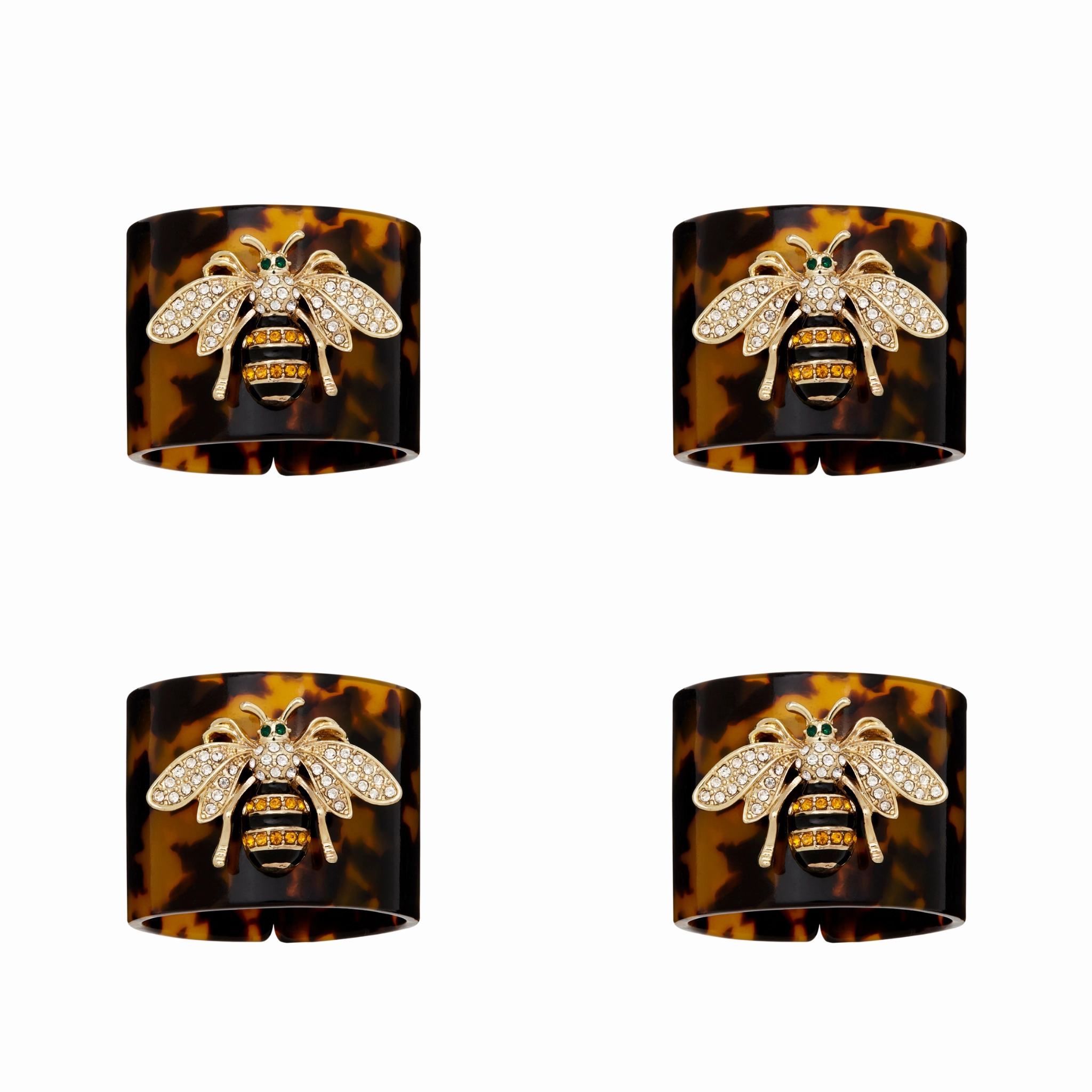 Stripey Bee Resin Napkin Rings, Tortoiseshell, Set of Four